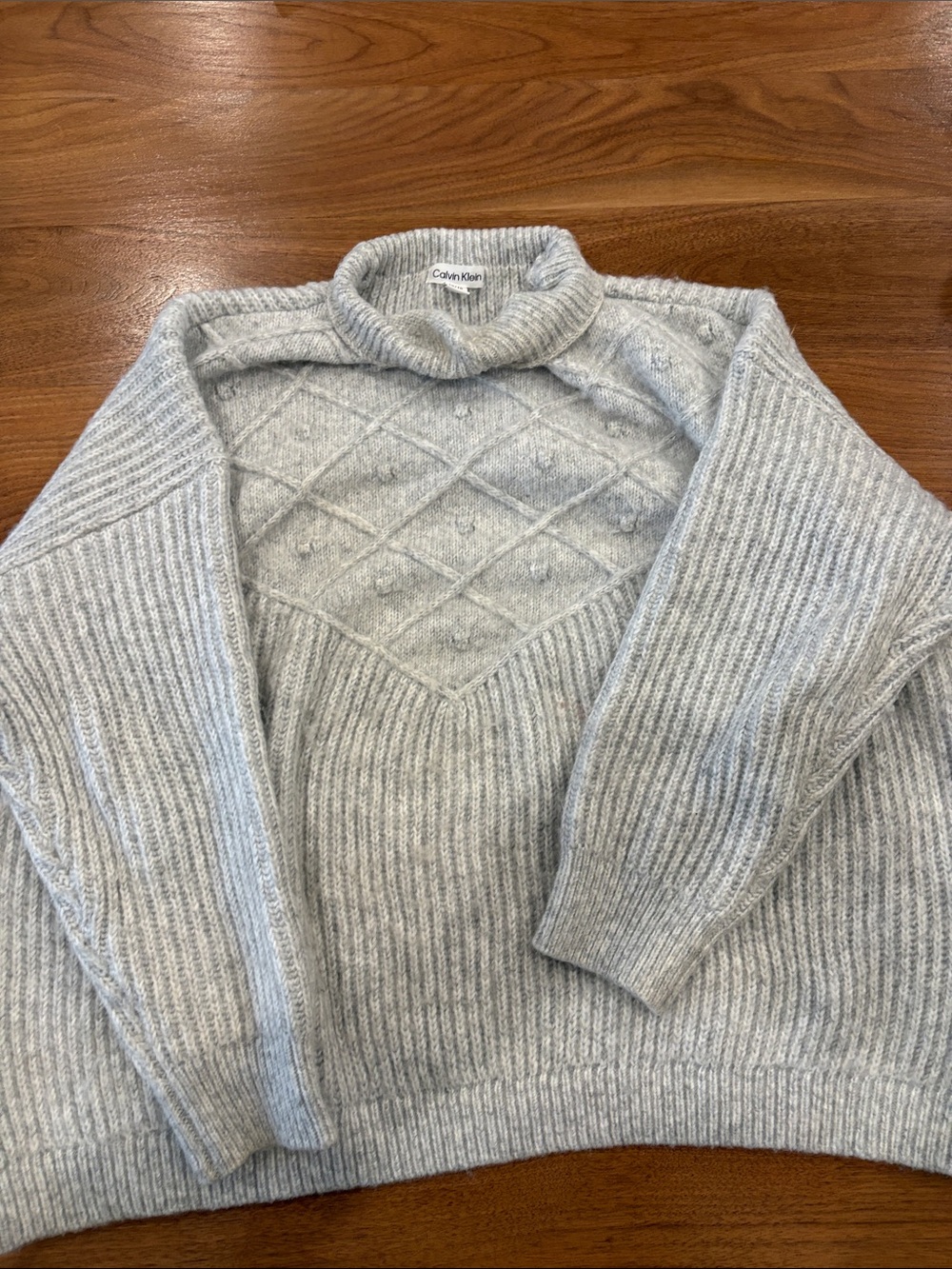 Calvin Klein Heather Light Gray Cable Turtleneck Sweater